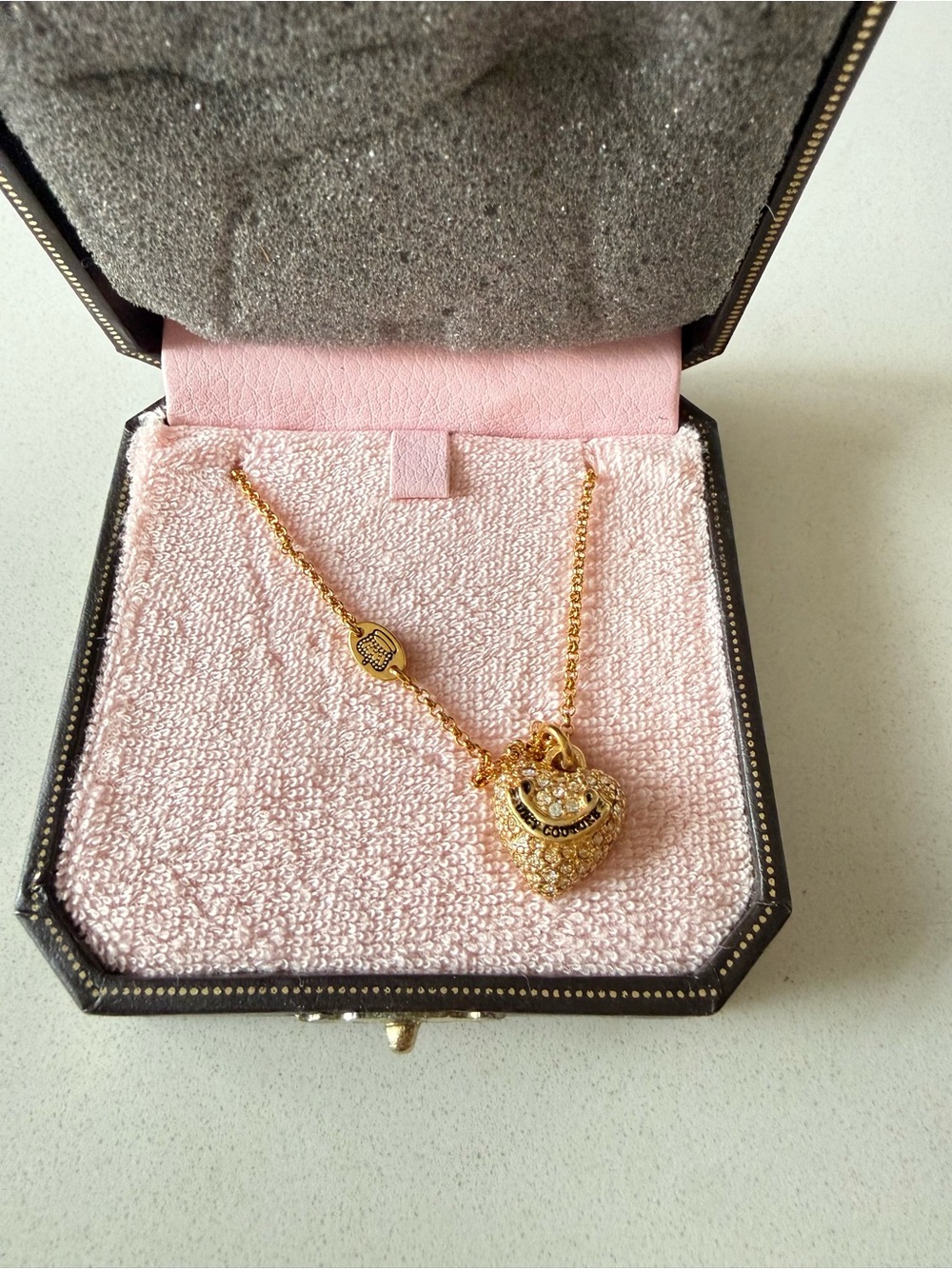 Juicy Couture Gold Heart Padlock Necklace with Crystal Detail. NEW